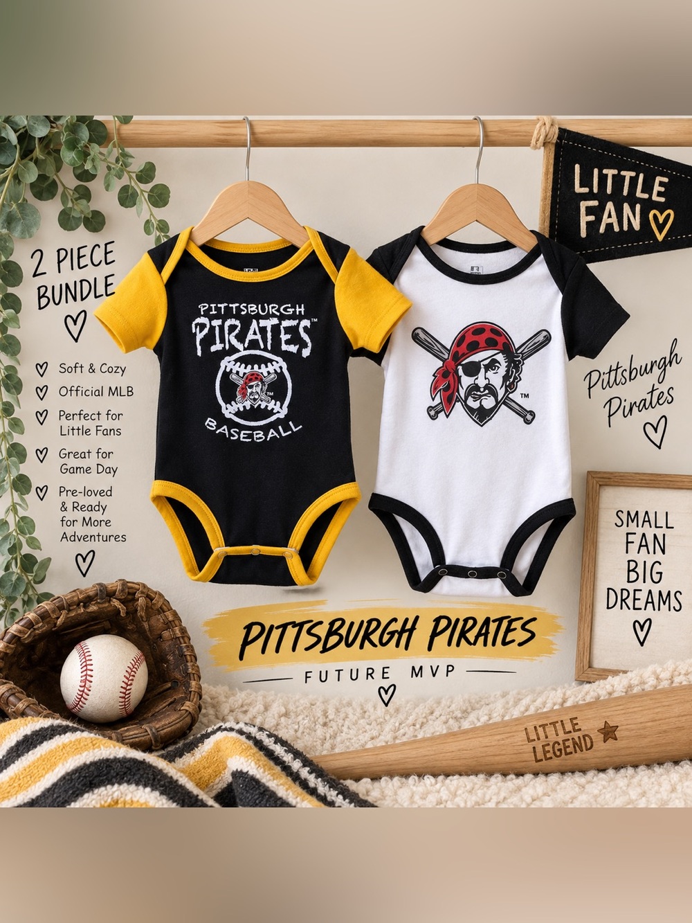 Pittsburgh Pirates Baby Bodysuit 2-Piece Bundle MLB Little Fan